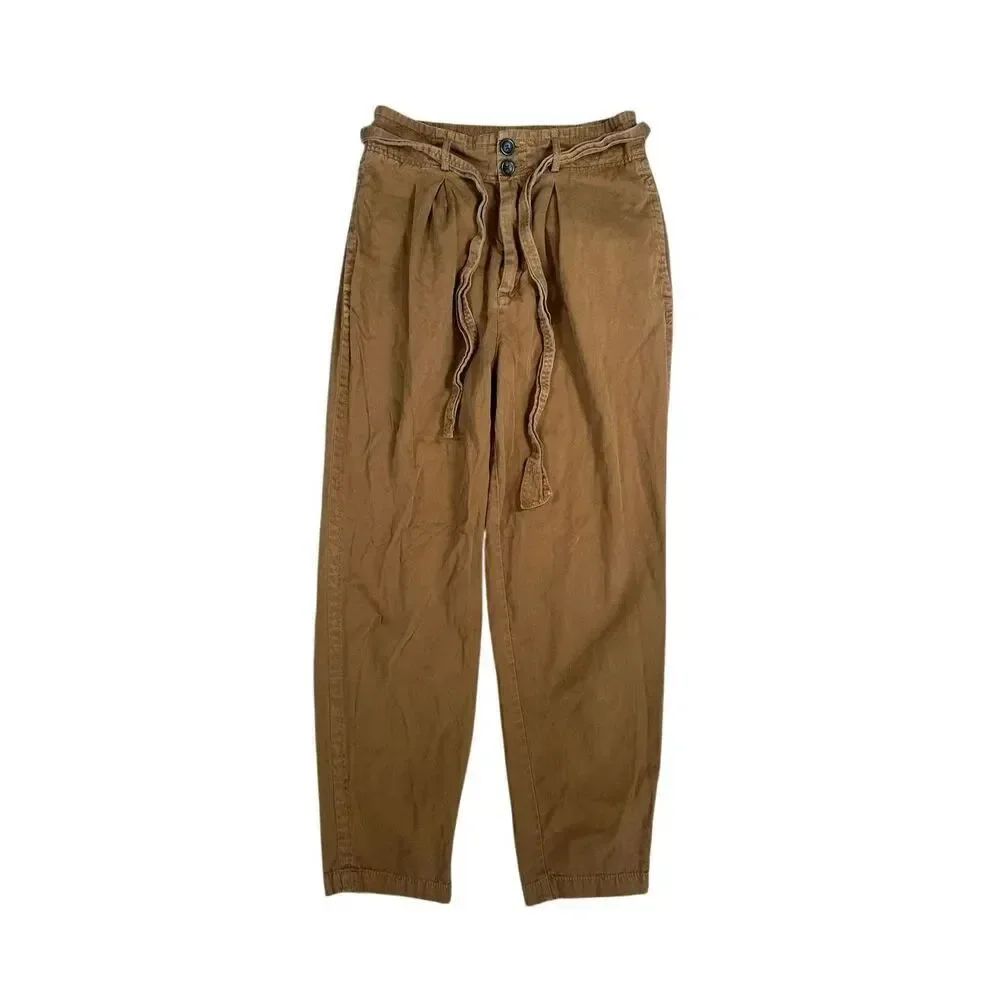 Free People Paper Bag Slouchy Belted Brown Pants Women's 4 Indie Boho Cotton